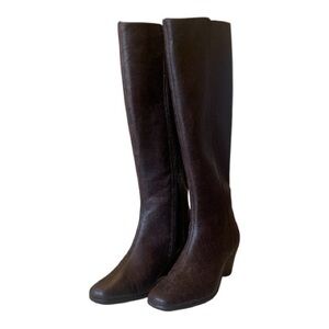 A2 By Aerosoles NWT Dark Brown Faux Leather Wedge Heel Riding Boot Size 7